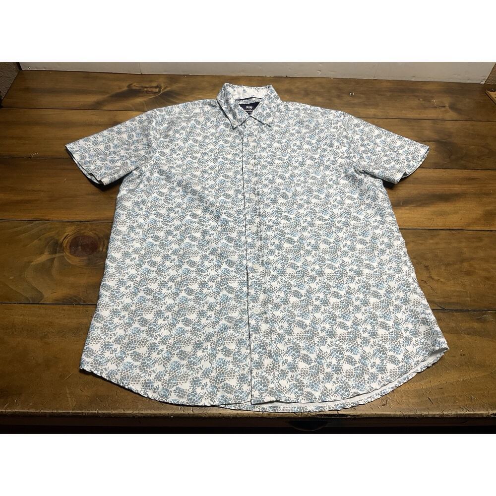 International Report Tropical Collection Blue Short Sleeve Button Up Shirt M